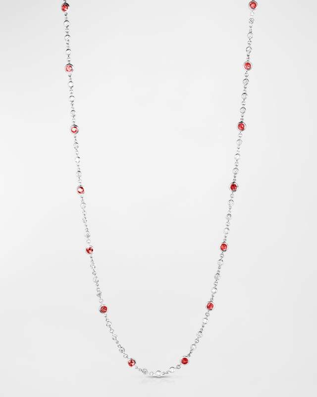18K White Gold Ruby and Diamond Long Necklace, 42"L